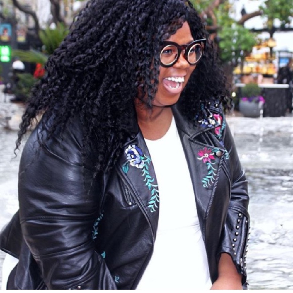 City Chic Embroidered Vegan Leather Jacket